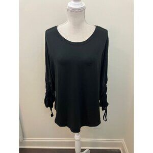 Avia Black Long Partly Gathered Sleeve Top Size XXL/20 NWT
